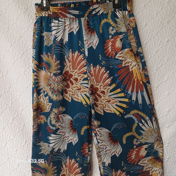 Rachel Zoe Blue and Red Wide-Leg Pants with Tropical Print Size S - Picture 4 of 13
